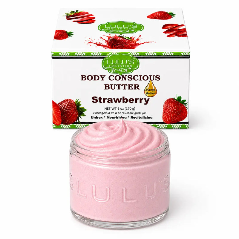 Lulu’s Holistics Almond Coconut Glowing Whipped Body Butter with Raw African Yellow Shea Base Lotion & Moisturizer White Smoke Strawberry / 1-Jar