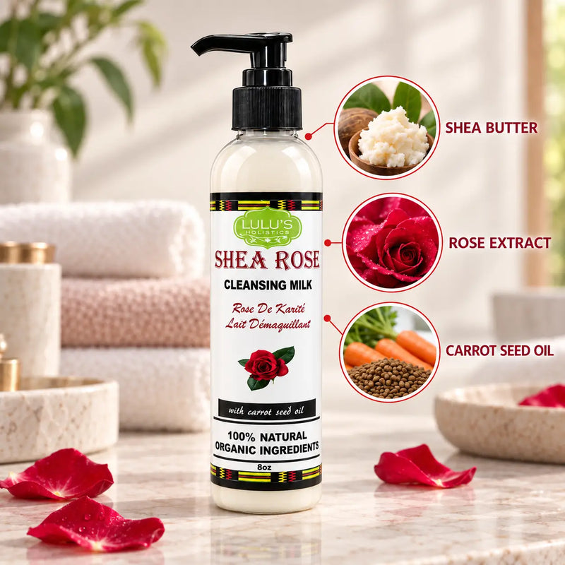 Lulu’s Holistics Shea-Rose Face Cleansing Milk – Gentle Hydrating Facial Cleanser Facial Cleanser Antique White 1 (8oz bottle),2 (8oz bottles),3 (8oz bottles),4 (8oz bottles)