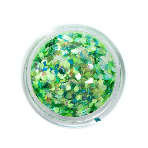 Lunautics Spring Fling - Chunky Green Glitter Mix with Glow-in-the-Dark Stars Chunky Glitter Gray