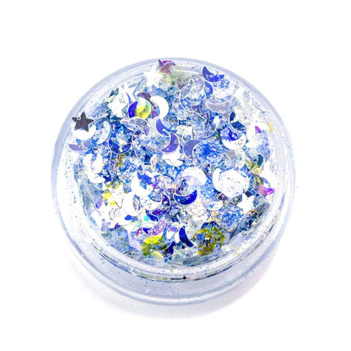 Lunautics Zenon - Chunky Purple Glitter with Glow-in-Dark Stars and Silver Moons Chunky Glitter White Smoke
