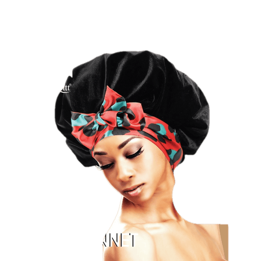 VIP Extensions Lux by Qfitt Velvet Tie Bonnet (L-XL) Hair Accessories Black Black/Red Leo