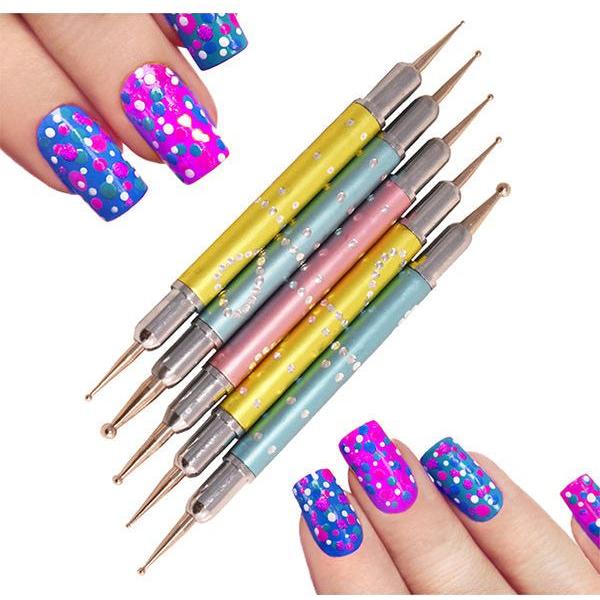 minimanimoo Luxury Dotting Tools 5 Pc Nail Brushes/tools Gray