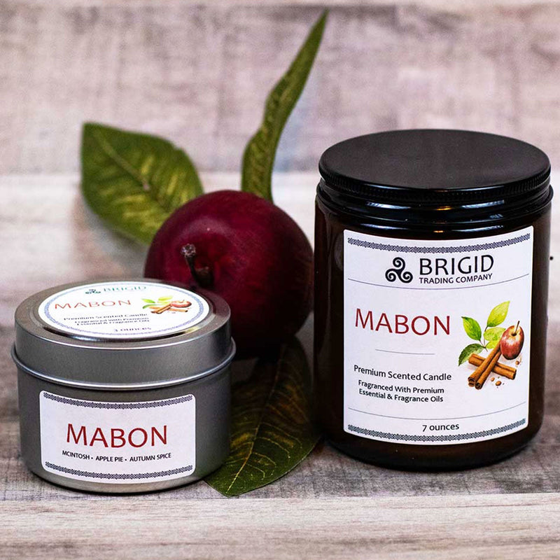 Brigid Trading Company Mabon Soy Wax Candle – McIntosh, Granny Smith, Apple Pie & Harvest Spices Premium Scented Candle Light Gray 7oz amber jar,3oz pewter tin
