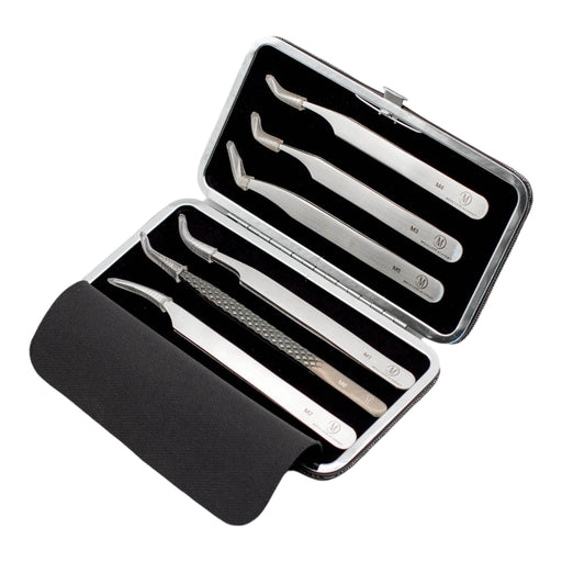 Mega Lash Academy Magnetic Tweezer Case Tweezers Black Twinkle Pink,Black Galaxy,Sparkly Gold,Diamond White