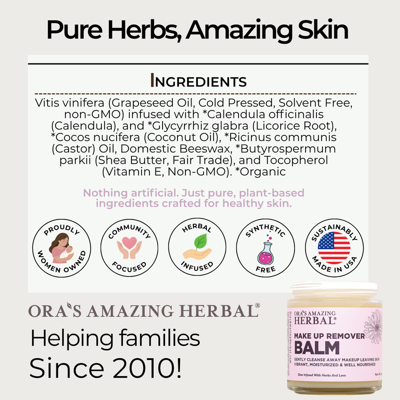 Ora's Amazing Herbal Make Up Remover Balm with Calendula, Fragrance Free Makeup Removers White Smoke Jar 4 oz,Jar 1 oz