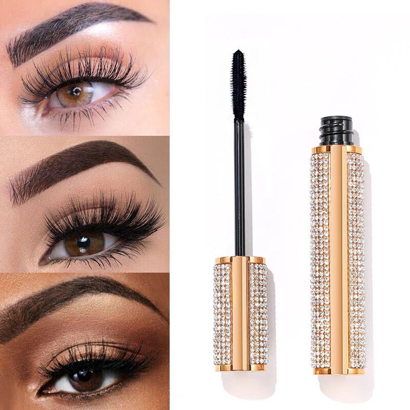 EpiLynx Mega Volume Vegan Mascara Black and Blue – Smudge-Proof with Handmade Diamond Case White Smoke Blue,Black