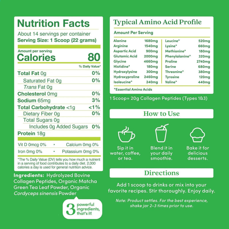 Further Food Matcha Collagen Peptides Powder Collagen Medium Sea Green 1 Pack,2 Pack,3 Pack