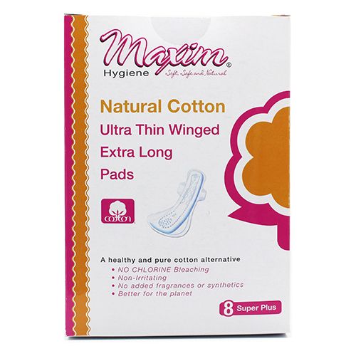 Maxim Maxim Natural Cotton Extra Long Pads Ultra Thin with Wings 12 Packs of 8 Feminine Pads & Protectors Lavender