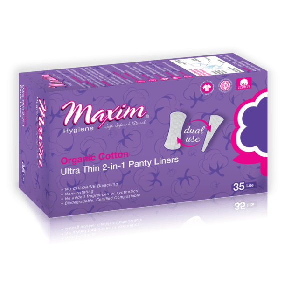 Maxim Maxim Organic Cotton 2-in-1 Liners Dual Protection 12 Packs of 35 Feminine Pads & Protectors Light Slate Gray