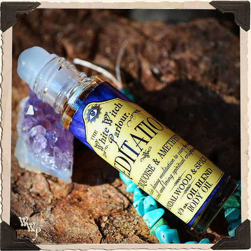 WhiteWitchParlour.com MEDITATION Elixir 1/3oz. Body Oil Rollon. For Wisdom, Peace & Spiritual Enlightenment. aromatherapy, perfume, oils Dark Slate Gray