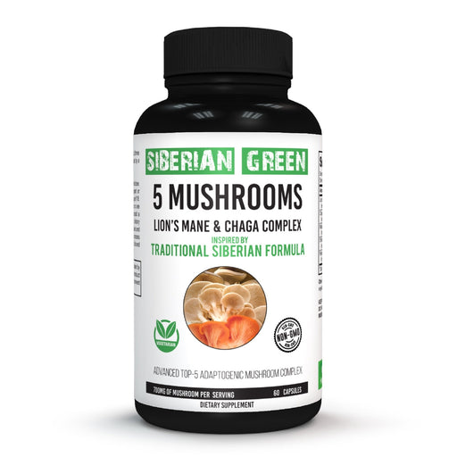 SiberianGreen.com Siberian Green 5 Mushrooms Complex- 60 Vegan Capsules Herbs White Smoke