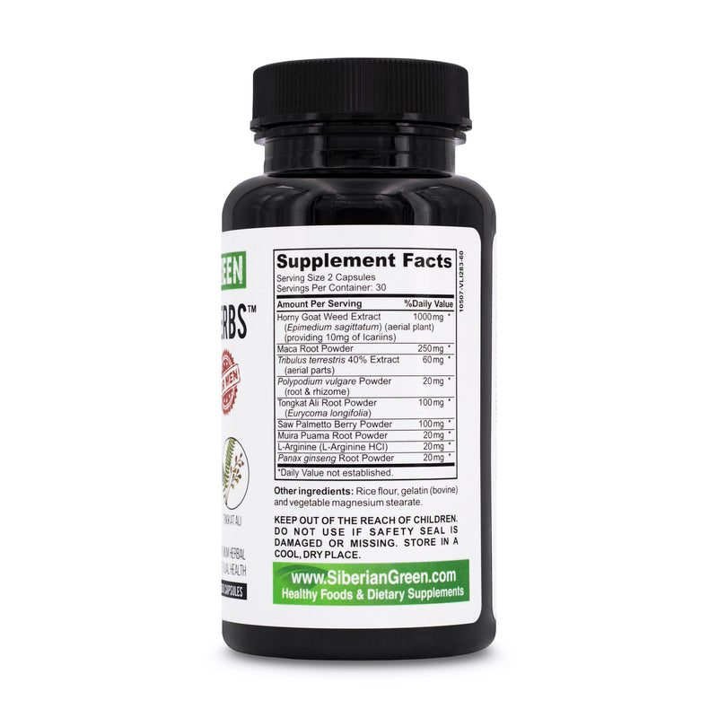 SiberianGreen.com Rasputin Herbs with Horny Goat Weed Maca Root Complex 60 Caps Herbal White Smoke
