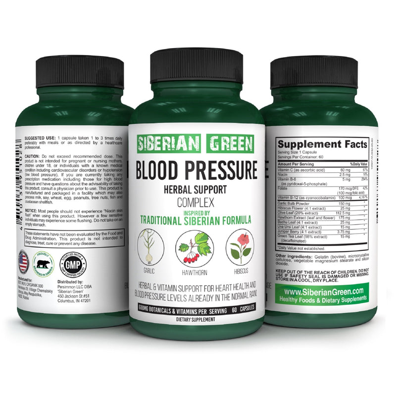 SiberianGreen.com Herbal Cardio Pressure Support Siberian Green 60 Caps - Hawthorn Hibiscus Garlic Herbs White Smoke