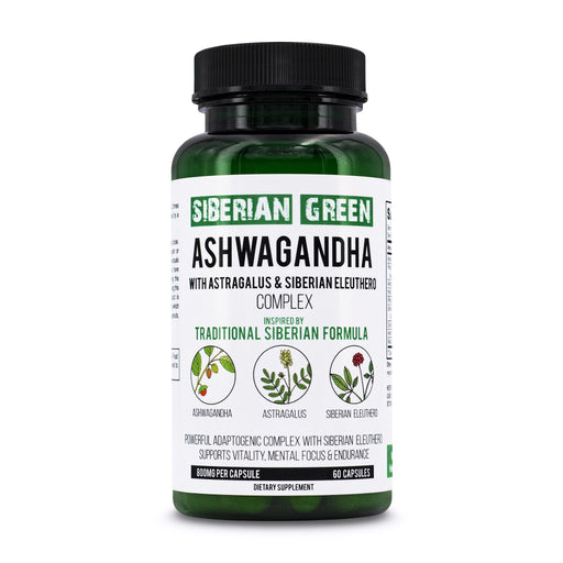 SiberianGreen.com Organic Ashwagandha, Astragalus & Siberian Ginseng Complex – 60 Vegan Capsules Herbs White Smoke