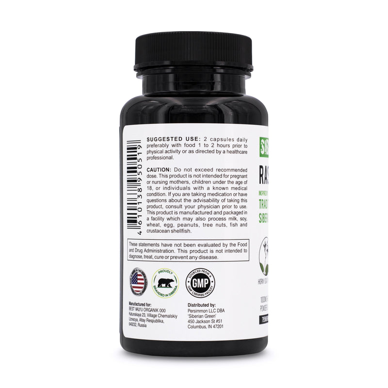 SiberianGreen.com Rasputin Herbs with Horny Goat Weed Maca Root Complex 60 Caps Herbal White Smoke