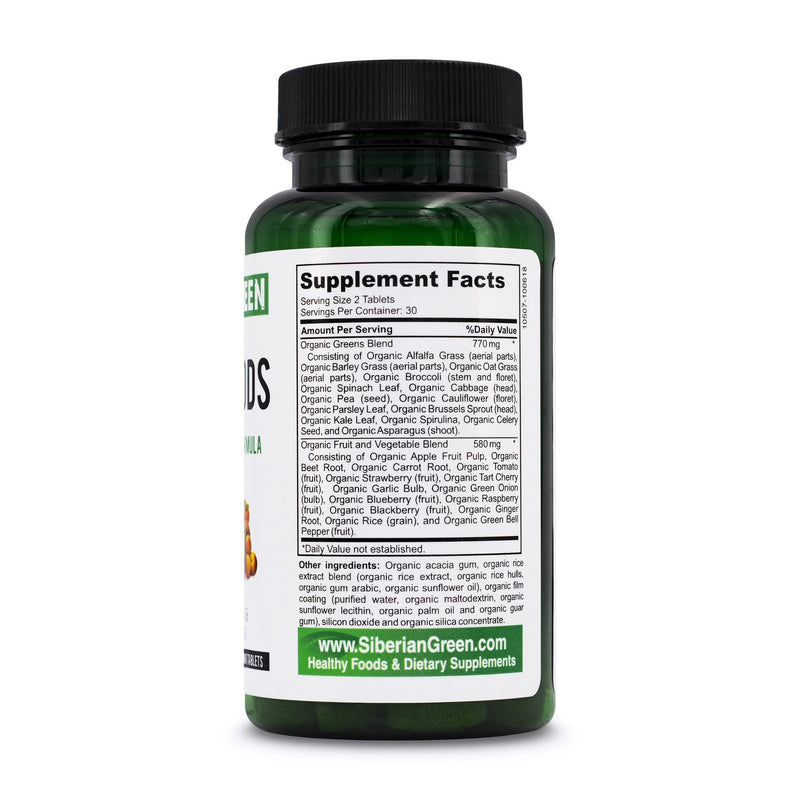 SiberianGreen.com 28 Organic Superfood Tablets – Essential Greens, Fruits & Veggies Herbs Gray