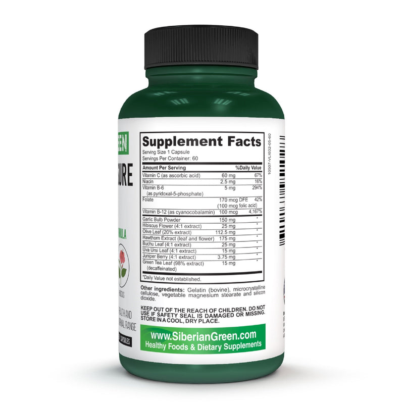 SiberianGreen.com Herbal Cardio Pressure Support Siberian Green 60 Caps - Hawthorn Hibiscus Garlic Herbs White Smoke