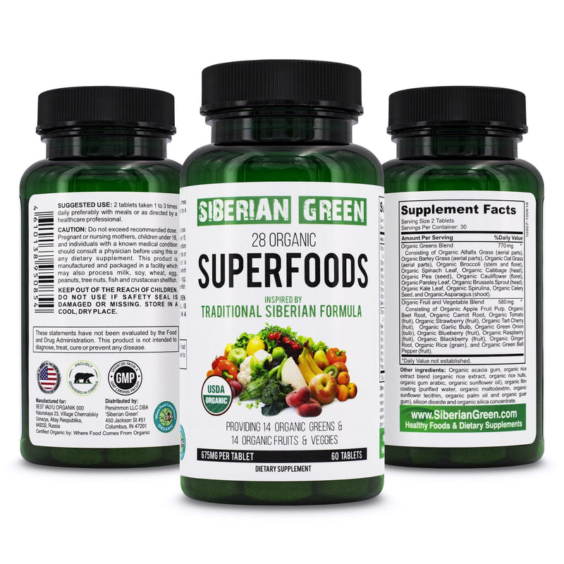 SiberianGreen.com 28 Organic Superfood Tablets – Essential Greens, Fruits & Veggies Herbs White Smoke