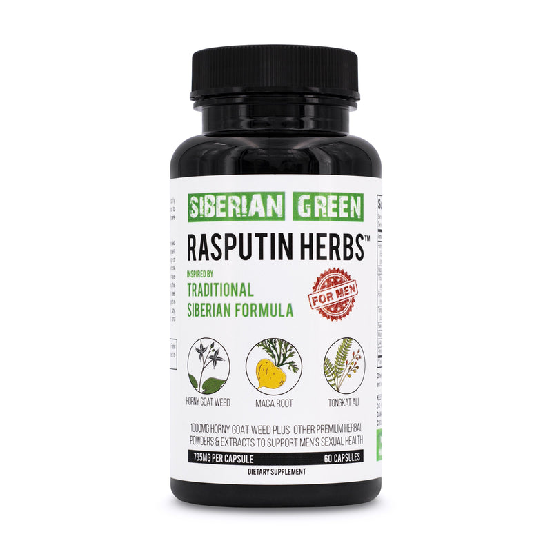SiberianGreen.com Rasputin Herbs with Horny Goat Weed Maca Root Complex 60 Caps Herbal White Smoke