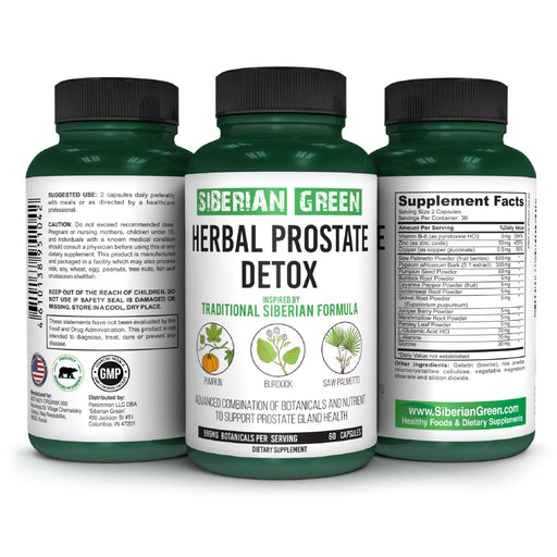 SiberianGreen.com Herbal Prostate Detox Siberian Green 60 Caps – Saw Palmetto Burdock Pumpkin Herbs White Smoke