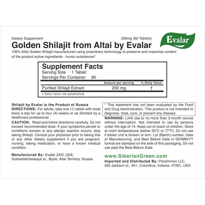 SiberianGreen.com Evalar Shilajit Gold Mumijo Resin – 60 Capsules | Pure Altai Mumiyo Herbal White Smoke