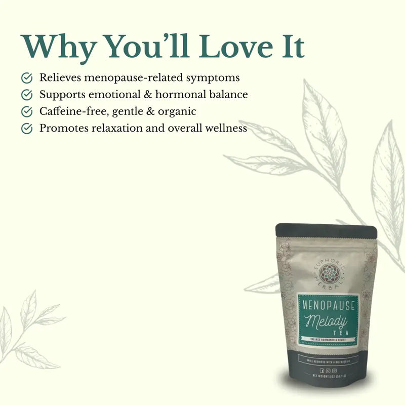 Euphoric Herbals Menopause Melody Tea Herbal Tea Seashell 60 Cup Servings,30 Cup Servings