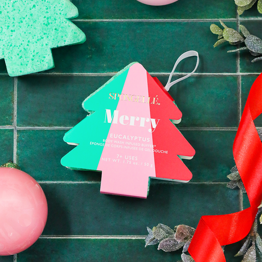 Spongellé Merry - Eucalyptus | Holiday Tree Body Wash Infused Buffer Light Coral
