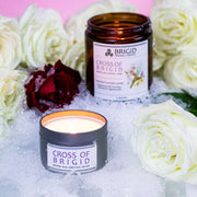 Brigid Trading Company Imbolc Soy Wax Candle - Heather, Rose, Narcissus & Vetiver Premium Scented Candle Light Gray 7oz amber jar,3oz pewter tin