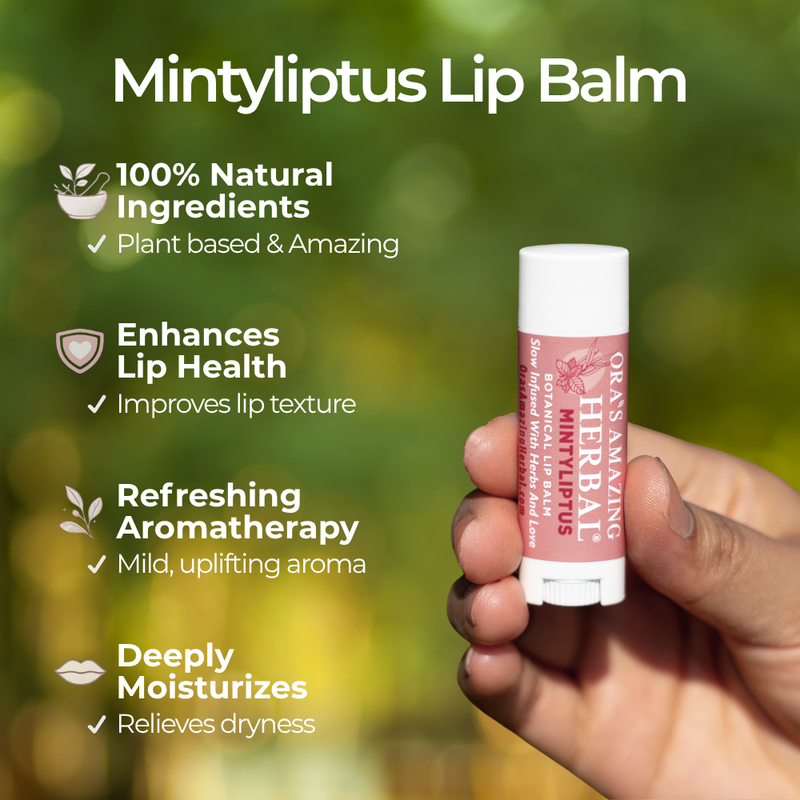 Ora's Amazing Herbal Natural Lip Balm, Herbal Infused, Mintyliptus Peppermint Eucalyptus Dark Olive Green