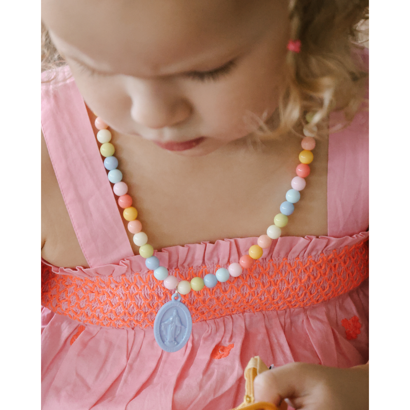 Be A Heart Miraculous Medal Plastic Children's Necklace Jewelry Rosy Brown