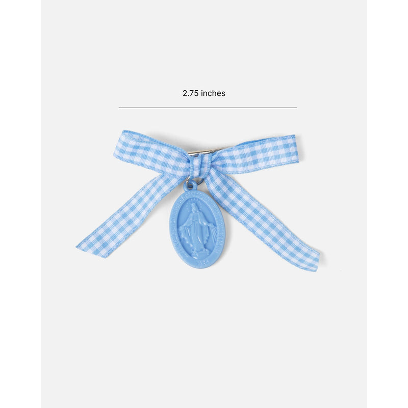 Be A Heart Miraculous Medal Blue Gingham Petite Bow Accessories White Smoke