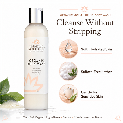 Glimmer Goddess® Organic Skin Care Organic Moisturizing Body Wash for Soft, Hydrated Skin Cleansers & Scrubs White Smoke Lavender Lemon - Best Seller,Honeysuckle,Unscented