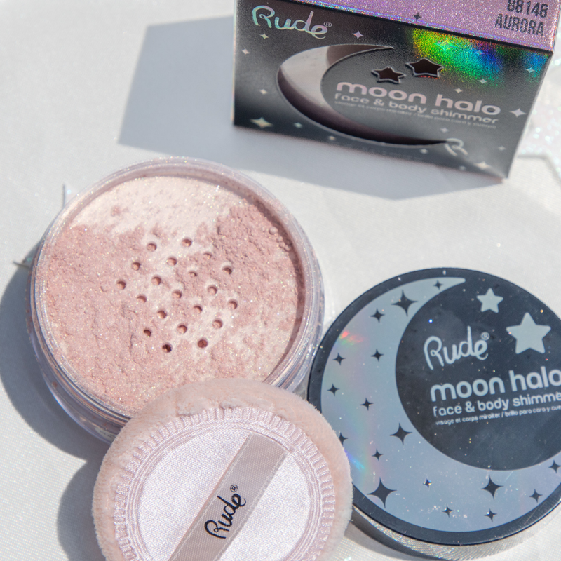 Rude Cosmetics Moon Halo Face & Body Shimmer Highlighter Light Gray Aurora,Milky Way,Moonlit
