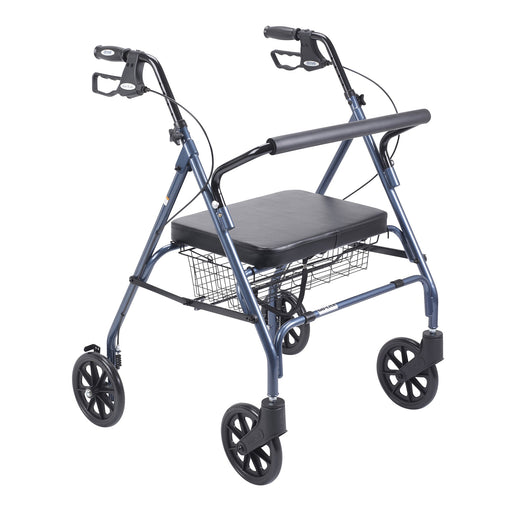 RIO Medical Supplies Heavy Duty Bariatric Rollator Rolling Walker with Large Padded Seat, Blue White Smoke