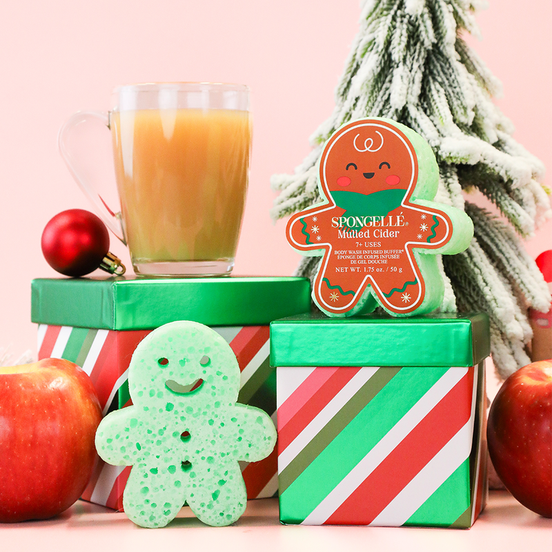 Spongellé Mulled Cider | Holiday Gingerbread Body Wash Infused Buffer Sea Green
