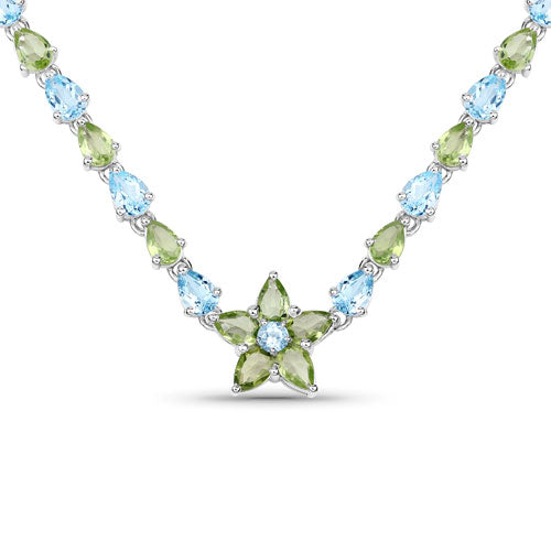 Bids.com 29.48 Carat Genuine Blue Topaz and Peridot .925 Sterling Silver Necklace Necklaces White Smoke Default Title