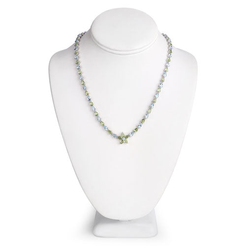 Bids.com 29.48 Carat Genuine Blue Topaz and Peridot .925 Sterling Silver Necklace Necklaces White Smoke