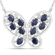 Bids.com 2.16 Carat Genuine Blue Sapphire and White Zircon .925 Sterling Silver Necklace Necklaces White Smoke Default Title