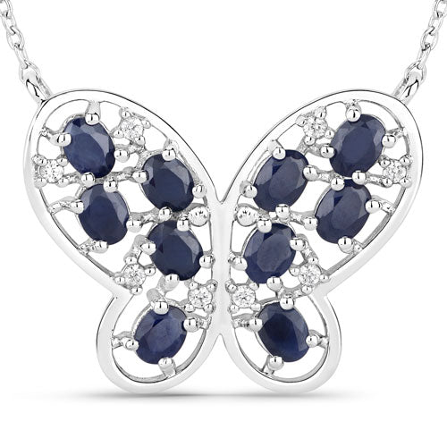 Bids.com 2.16 Carat Genuine Blue Sapphire and White Zircon .925 Sterling Silver Necklace Necklaces White Smoke Default Title