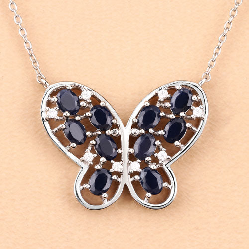 Bids.com 2.16 Carat Genuine Blue Sapphire and White Zircon .925 Sterling Silver Necklace Necklaces Peach Puff