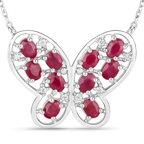 Bids.com 2.36 Carat Genuine Ruby and White Zircon .925 Sterling Silver Necklace Necklaces White Smoke Default Title