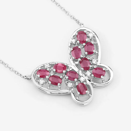 Bids.com 2.36 Carat Genuine Ruby and White Zircon .925 Sterling Silver Necklace Necklaces White Smoke