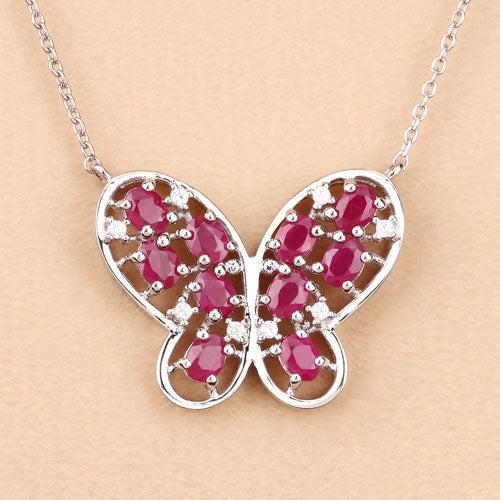Bids.com 2.36 Carat Genuine Ruby and White Zircon .925 Sterling Silver Necklace Necklaces Peach Puff