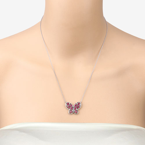 Bids.com 2.36 Carat Genuine Ruby and White Zircon .925 Sterling Silver Necklace Necklaces Peach Puff