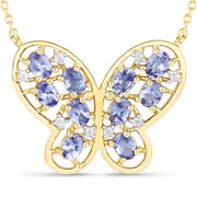 Bids.com 1.86 Carat Genuine Tanzanite and White Zircon .925 Sterling Silver Necklace Necklaces White Smoke Default Title
