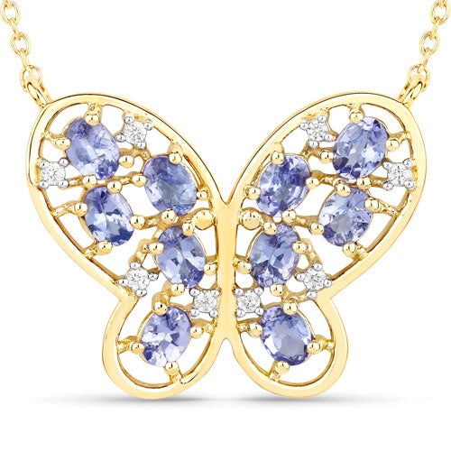 Bids.com 1.86 Carat Genuine Tanzanite and White Zircon .925 Sterling Silver Necklace Necklaces White Smoke Default Title