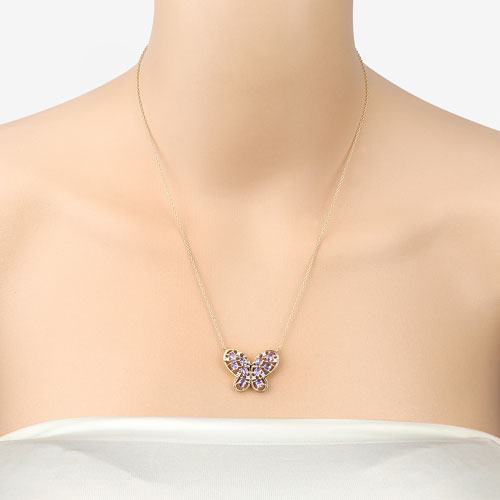 Bids.com 1.86 Carat Genuine Tanzanite and White Zircon .925 Sterling Silver Necklace Necklaces Peach Puff