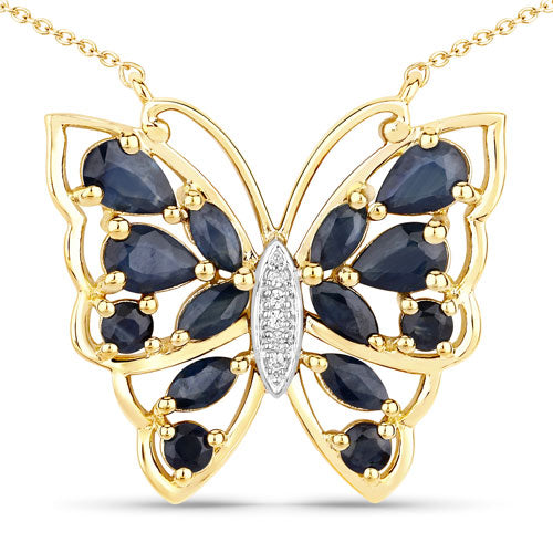 Bids.com 2.94 Carat Genuine Blue Sapphire and White Zircon .925 Sterling Silver Necklace Necklaces White Smoke Default Title