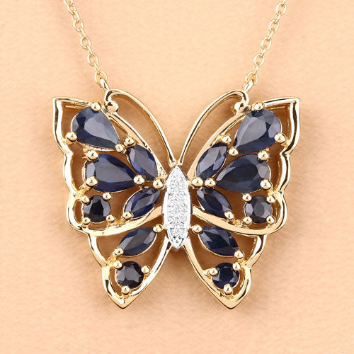 Bids.com 2.94 Carat Genuine Blue Sapphire and White Zircon .925 Sterling Silver Necklace Necklaces Peach Puff