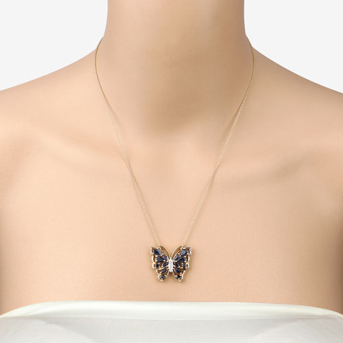 Bids.com 2.94 Carat Genuine Blue Sapphire and White Zircon .925 Sterling Silver Necklace Necklaces Wheat